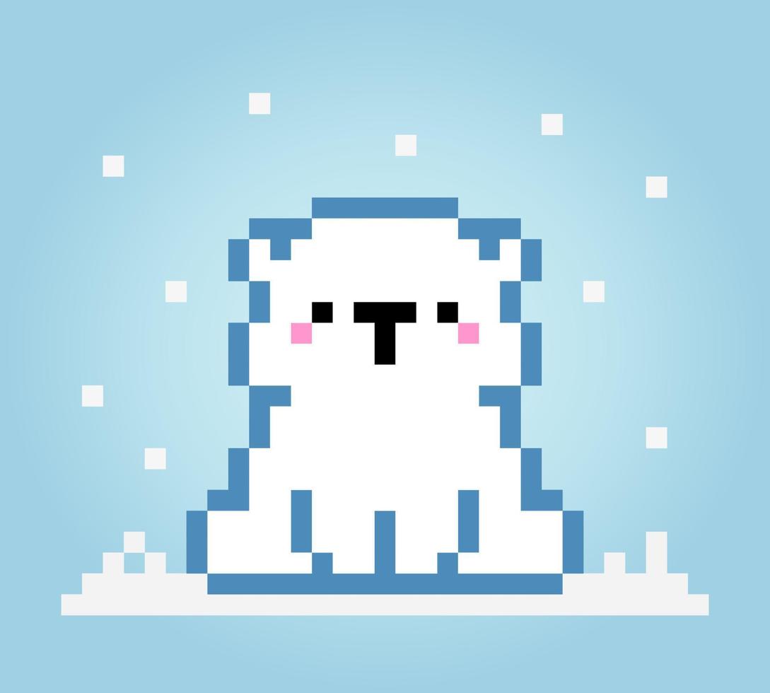 ours polaire pixel 8 bits. animaux de pixel en illustration vectorielle pour les actifs du jeu et le motif de point de croix. vecteur