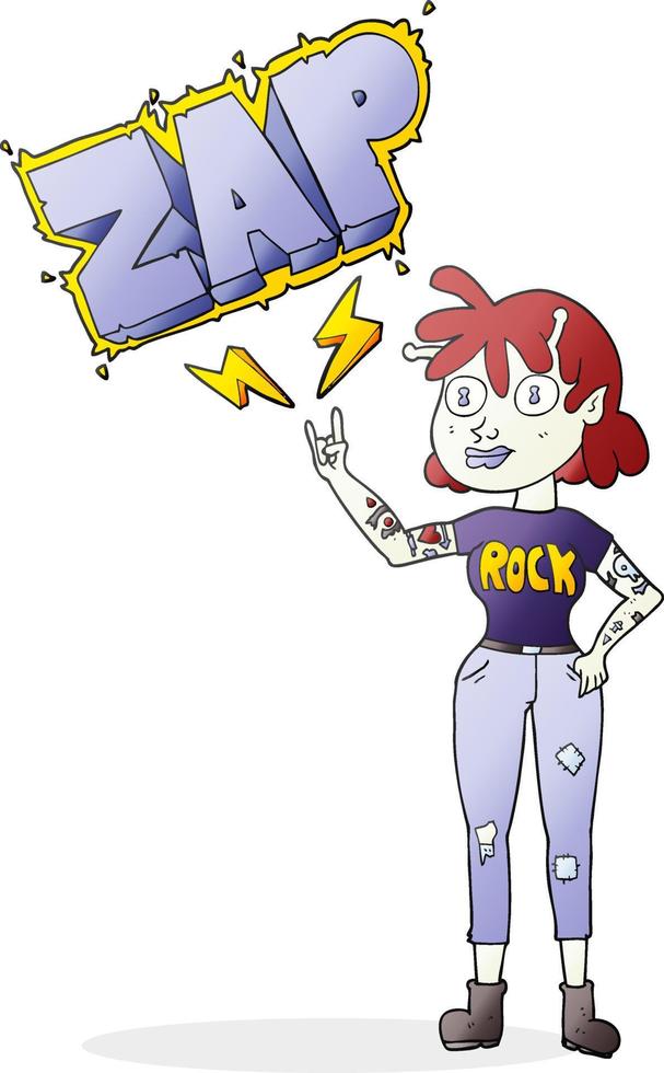 fille de fan de rock extraterrestre cartoon dessiné à main levée vecteur