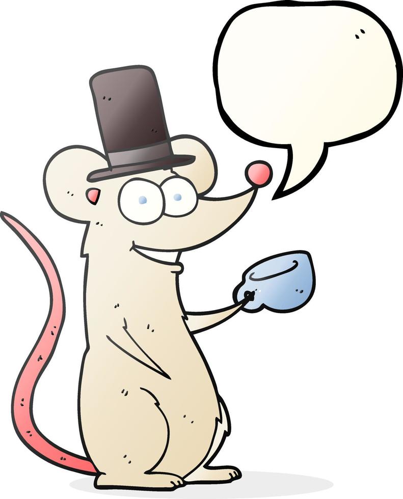 Bulle de dialogue dessinée à main levée souris de dessin animé avec tasse de thé vecteur