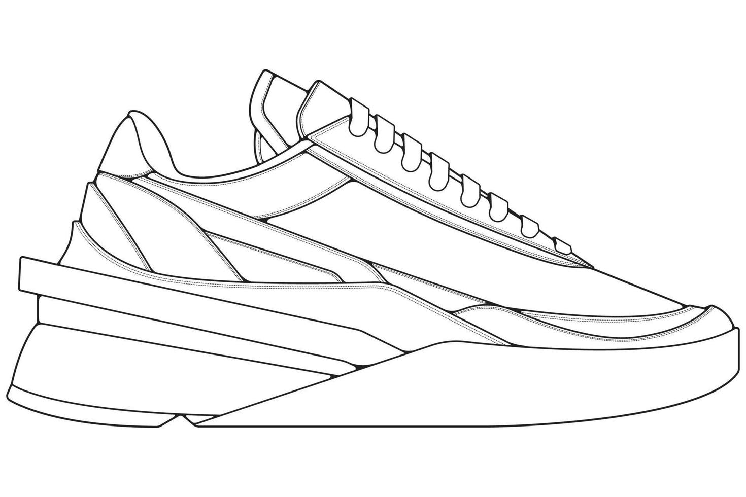 décrire des baskets cool. vecteur de dessin de contour de baskets de chaussures, baskets dessinées dans un style de croquis.