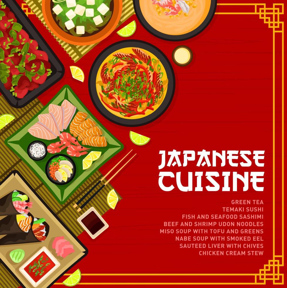 cuisine japonaise, couverture de menu de restaurant de cuisine japonaise vecteur