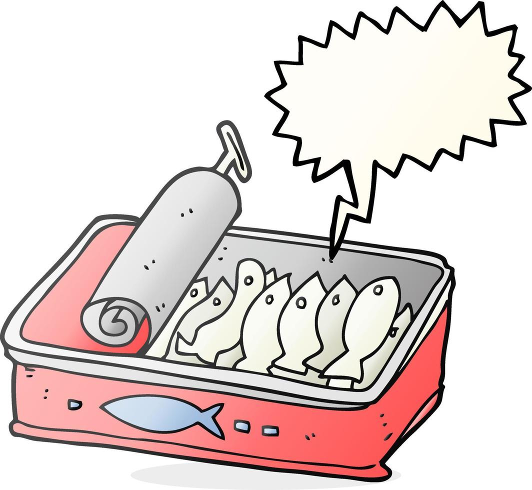 Caricature de bulle de discours dessiné à main levée boîte de sardines vecteur