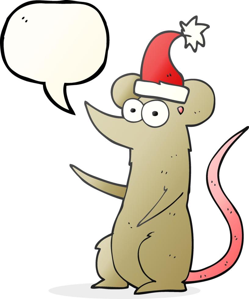 Bulle de dialogue dessinée à main levée souris de dessin animé portant un chapeau de noël vecteur