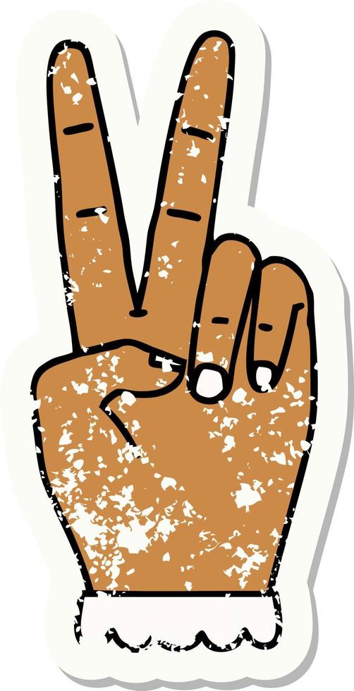 style de tatouage rétro symbole de paix geste de la main à deux doigts vecteur