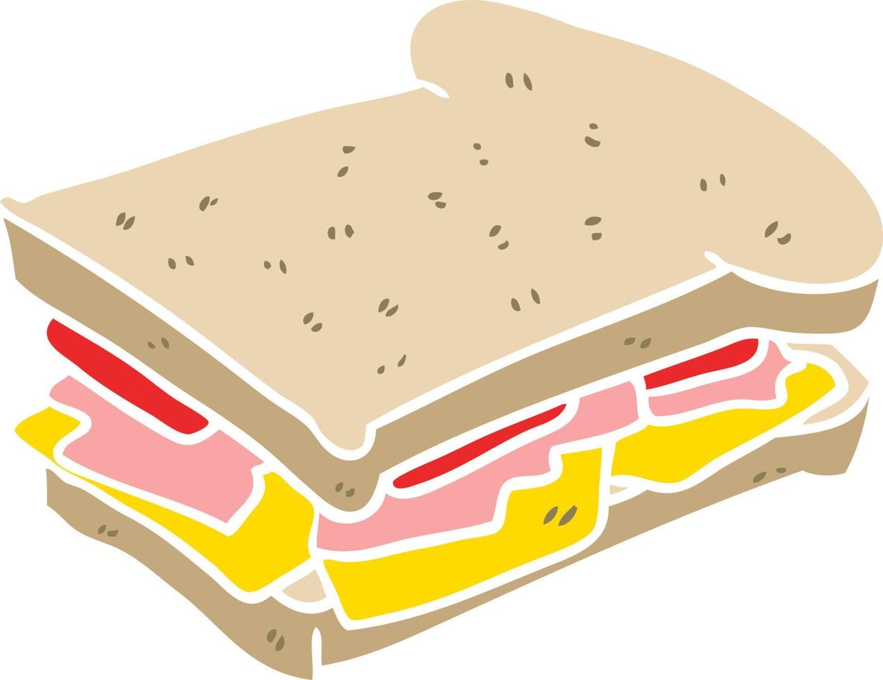 sandwich au jambon de dessin animé de couleur plate vecteur