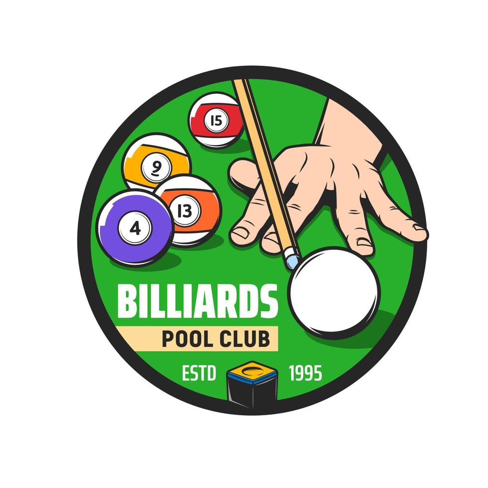 icône ou emblème rond de club de sport de billard de piscine vecteur