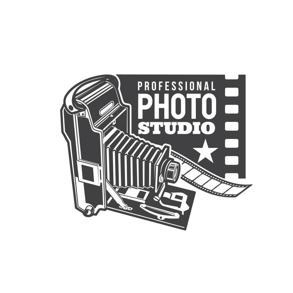 icône de studio photo ou signe avec appareil photo vintage vecteur