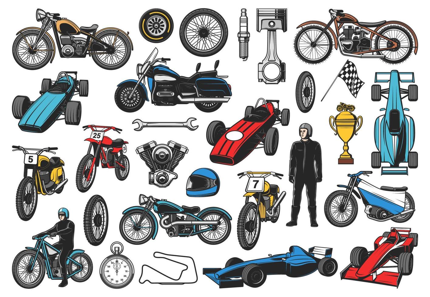 vélos de sport de course, bolides, voitures de course, speedway vecteur