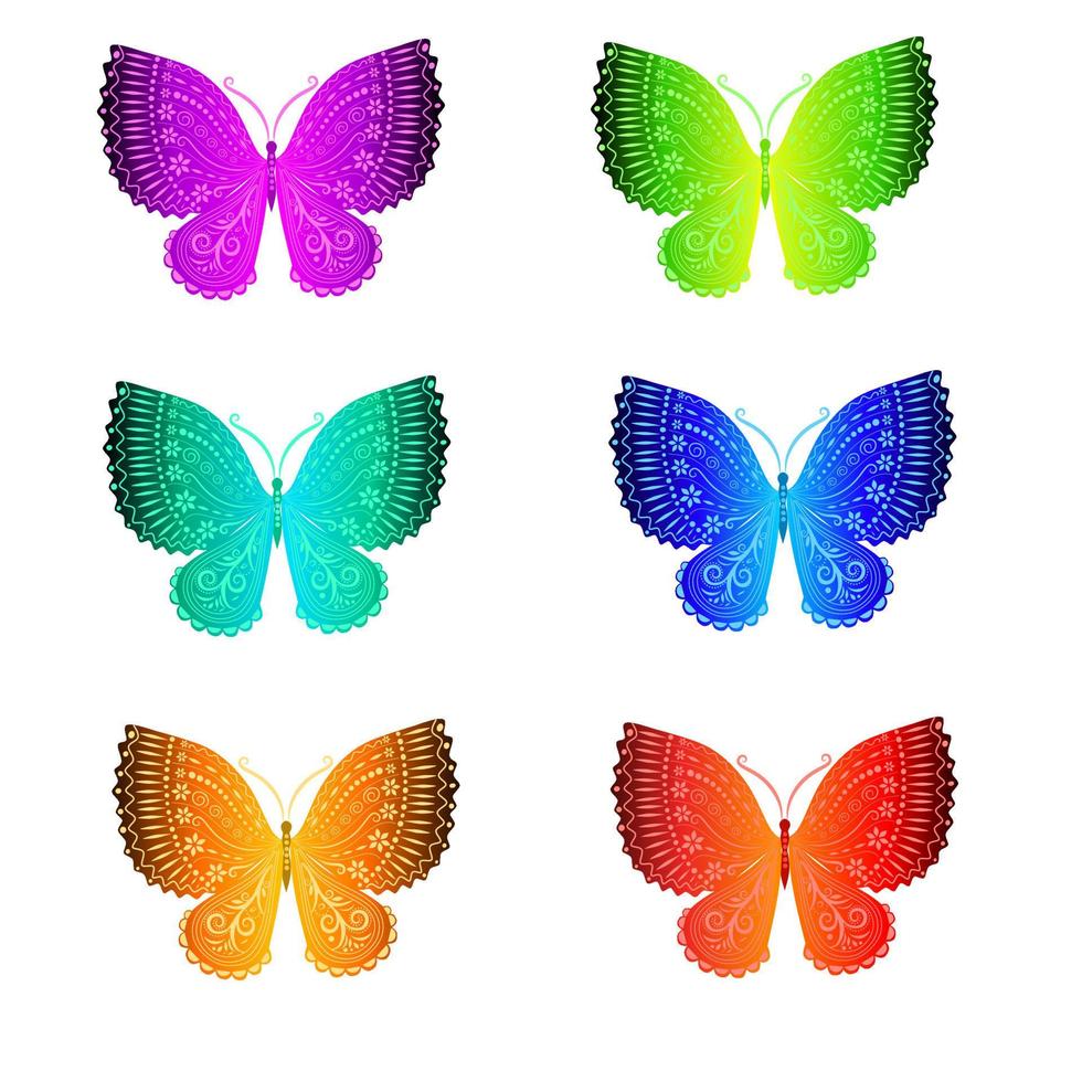 ensemble de papillons colorés. sur fond blanc, illustration vectorielle vecteur