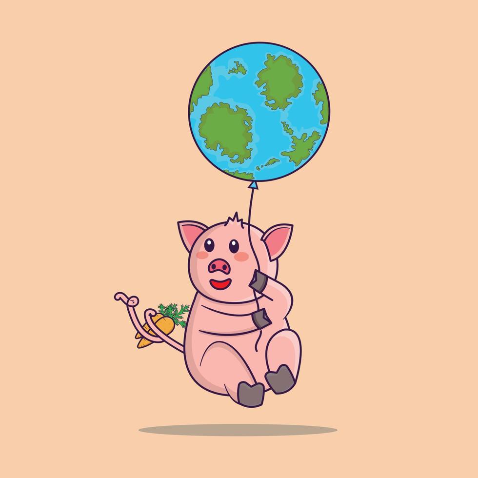 conception d'illustration vectorielle de cochon et de terre mignon vecteur