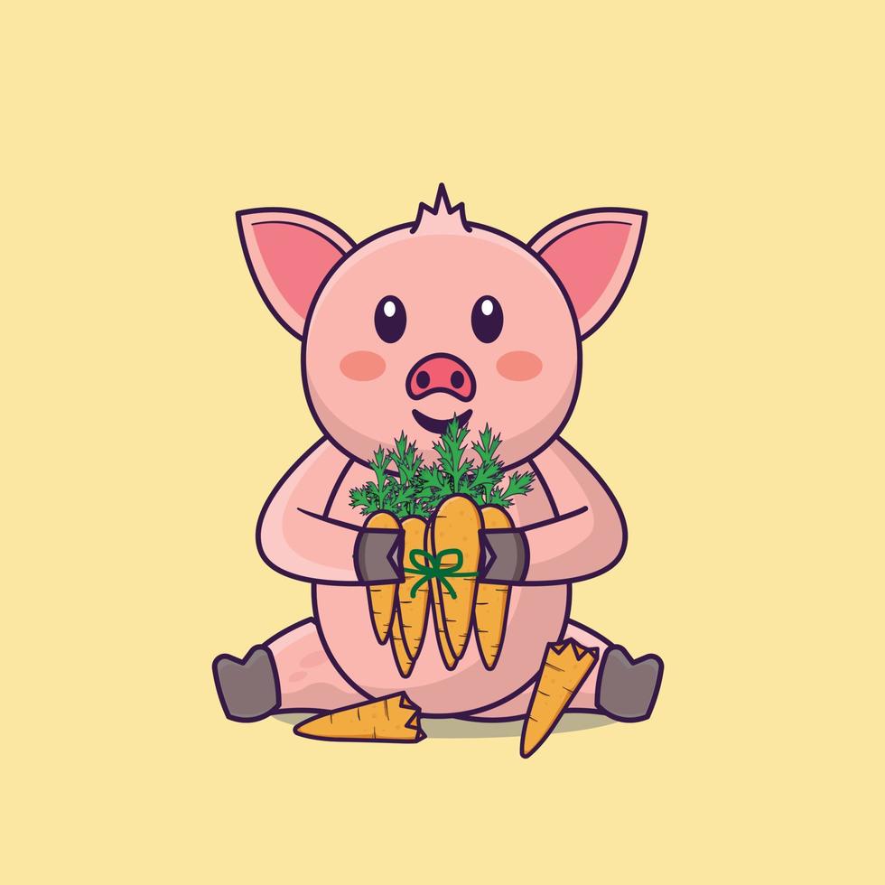 cochon tenant la carotte pour manger illustration vectorielle vecteur