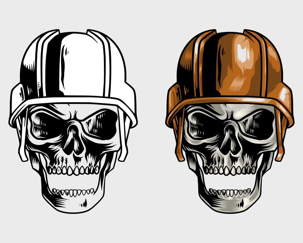 ensemble de crânes en couleur et en noir et blanc avec illustration de casque orange foncé vecteur