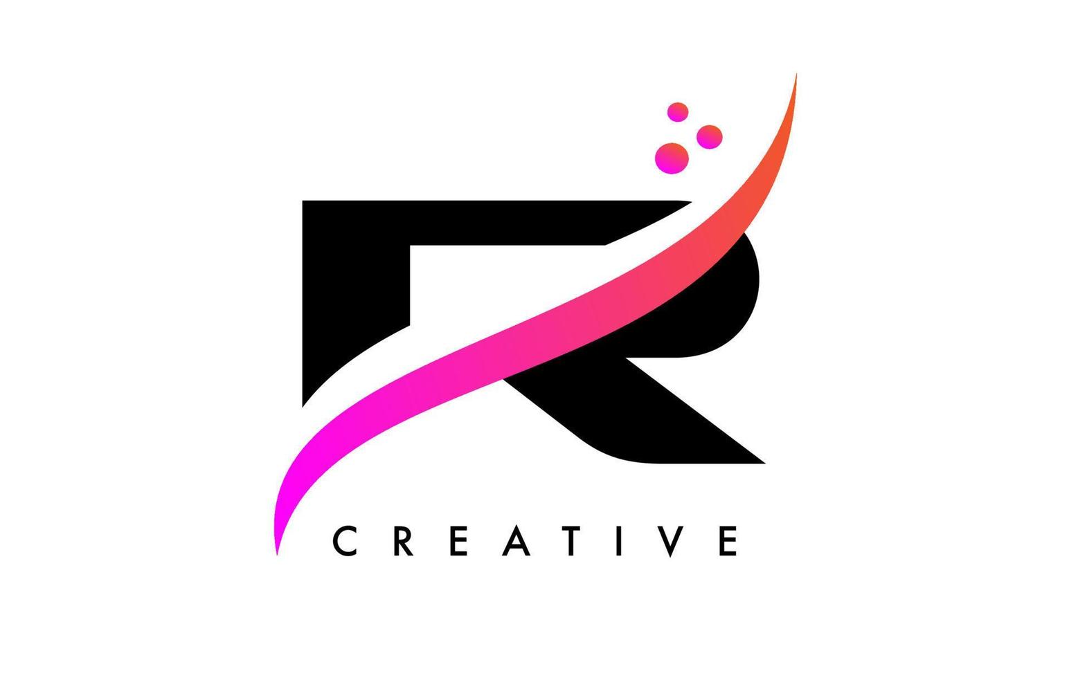 création de logo de lettre r avec élégant vecteur créatif swoosh et points