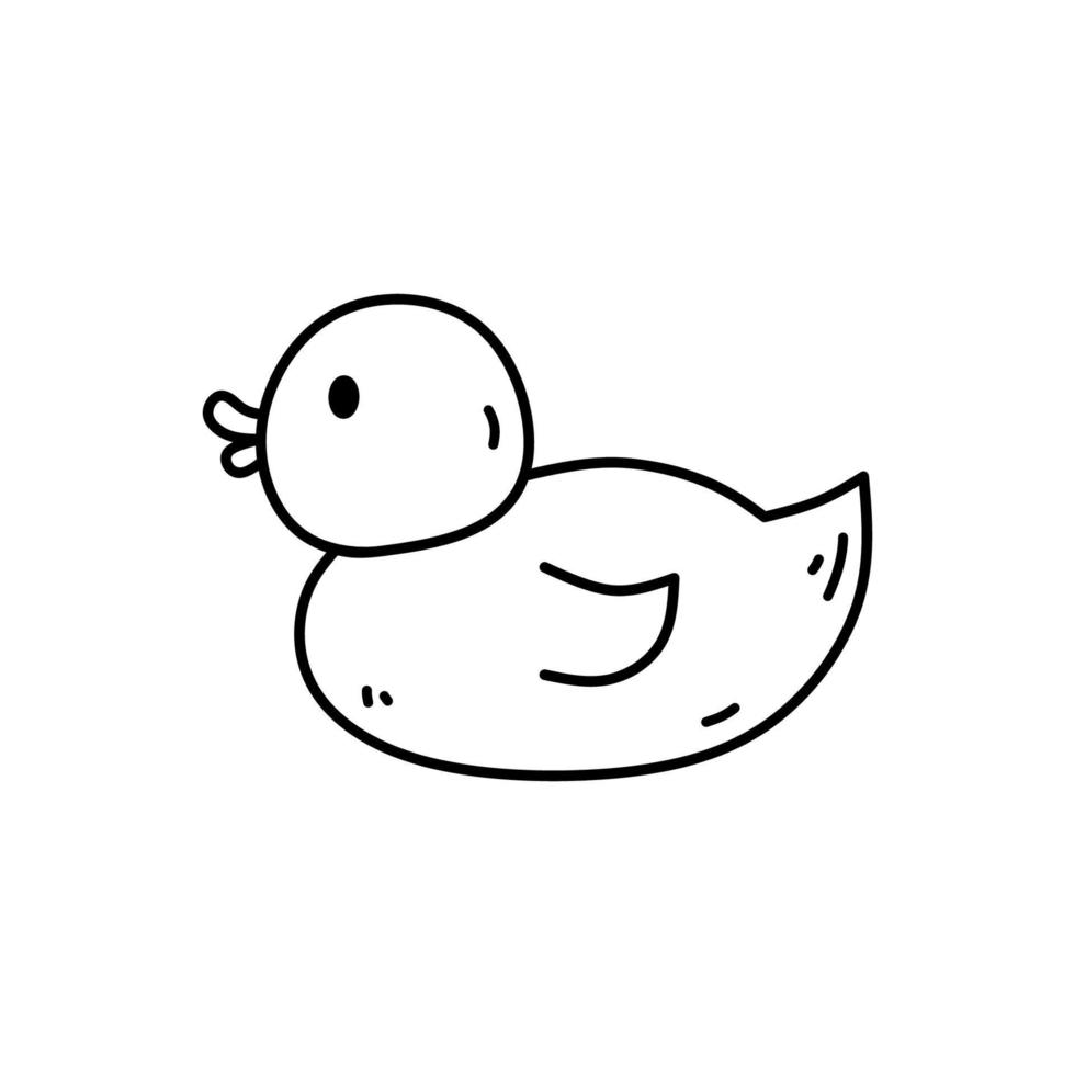 mignon canard en caoutchouc isolé sur fond blanc. accessoire de salle de bain. illustration vectorielle dessinée à la main dans un style doodle. parfait pour les décorations, logo, divers designs. vecteur