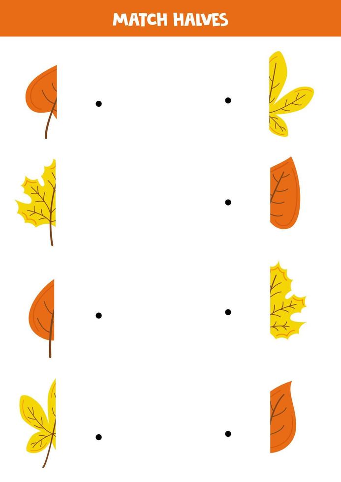 faire correspondre des parties de feuilles d'automne. jeu de logique pour les enfants. vecteur
