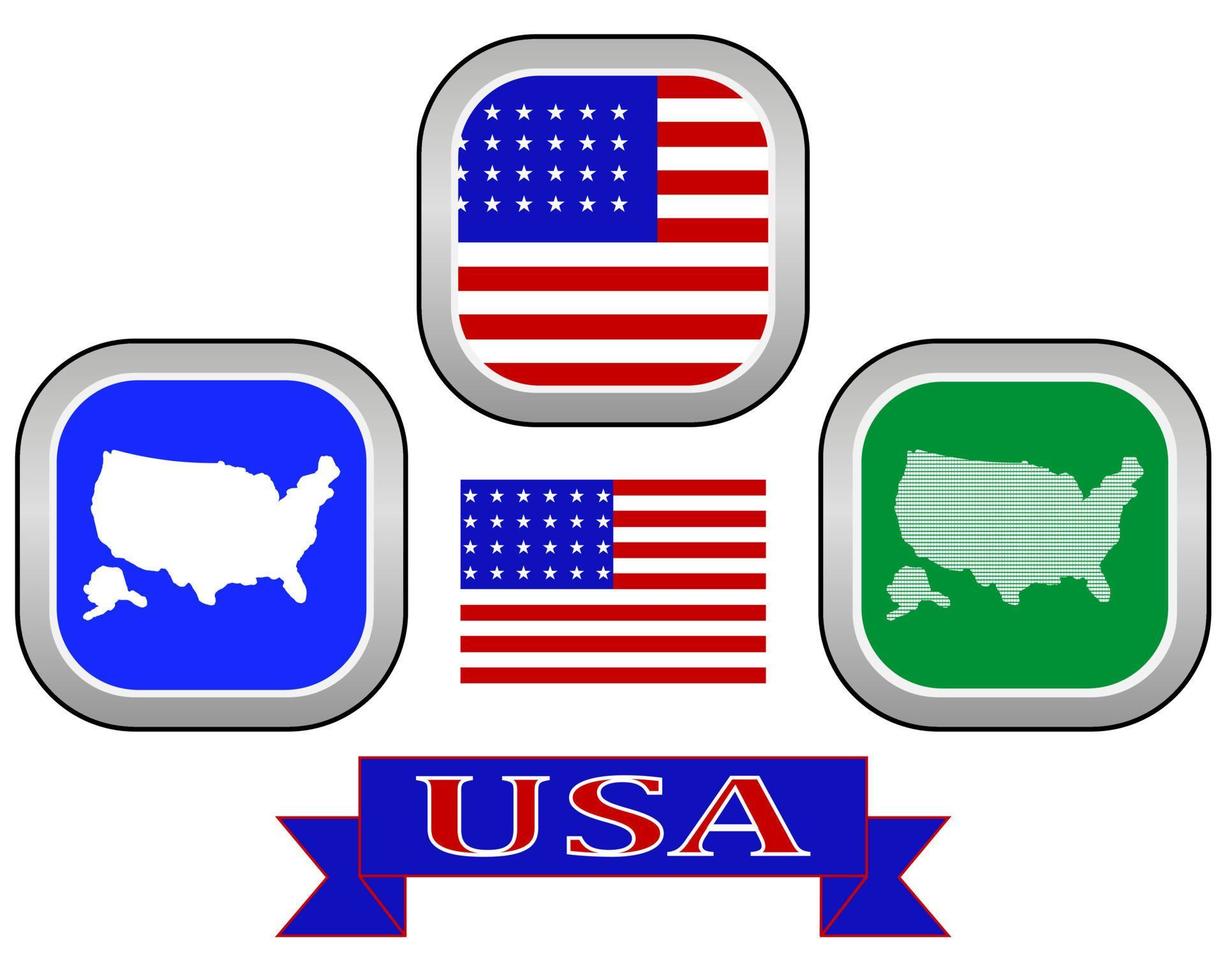 Bouton carte du symbole des États-Unis d'Amérique de différentes couleurs sur fond blanc vecteur