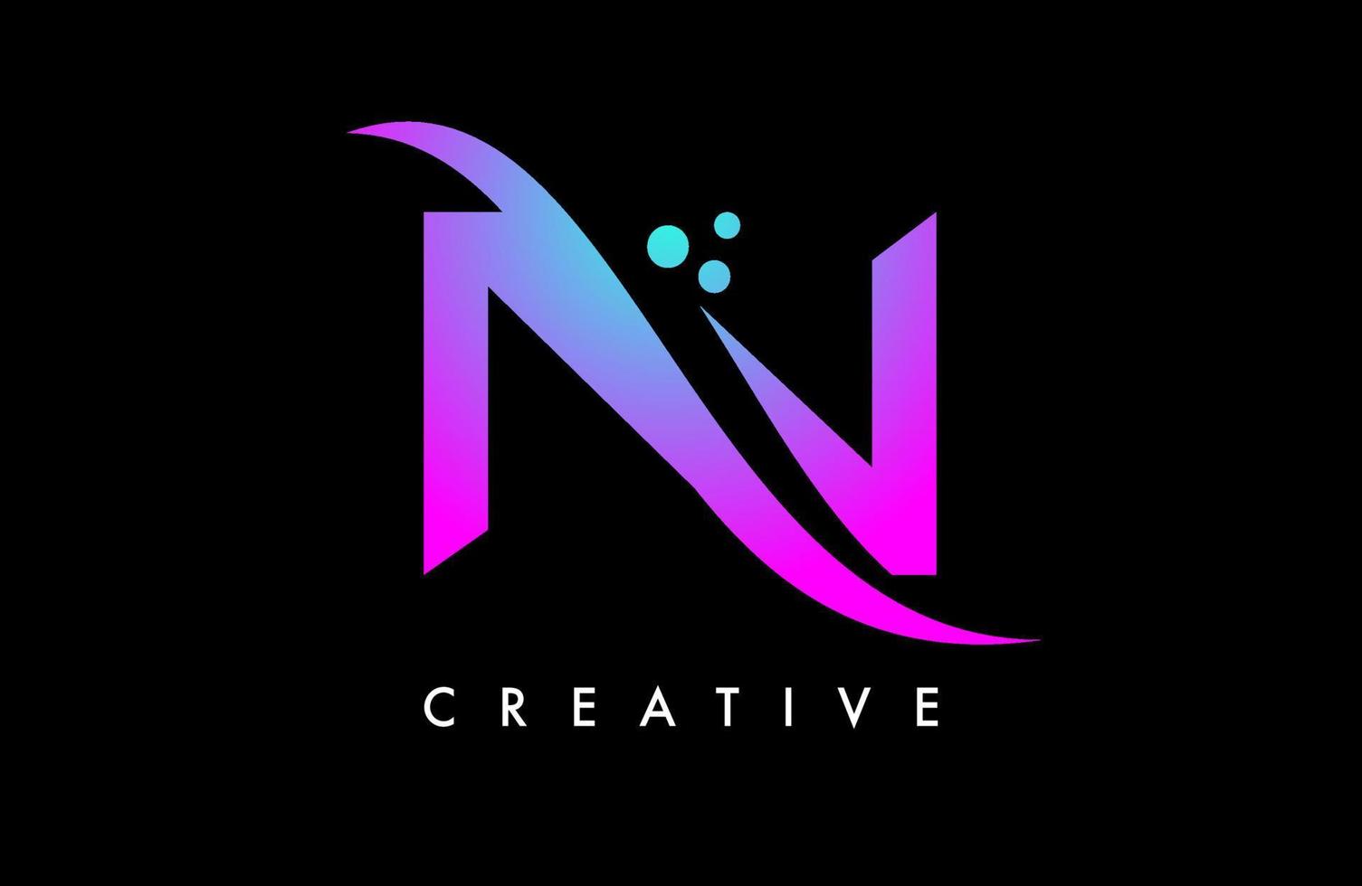 création de logo lettre n bleu violet avec élégant vecteur créatif swoosh et points