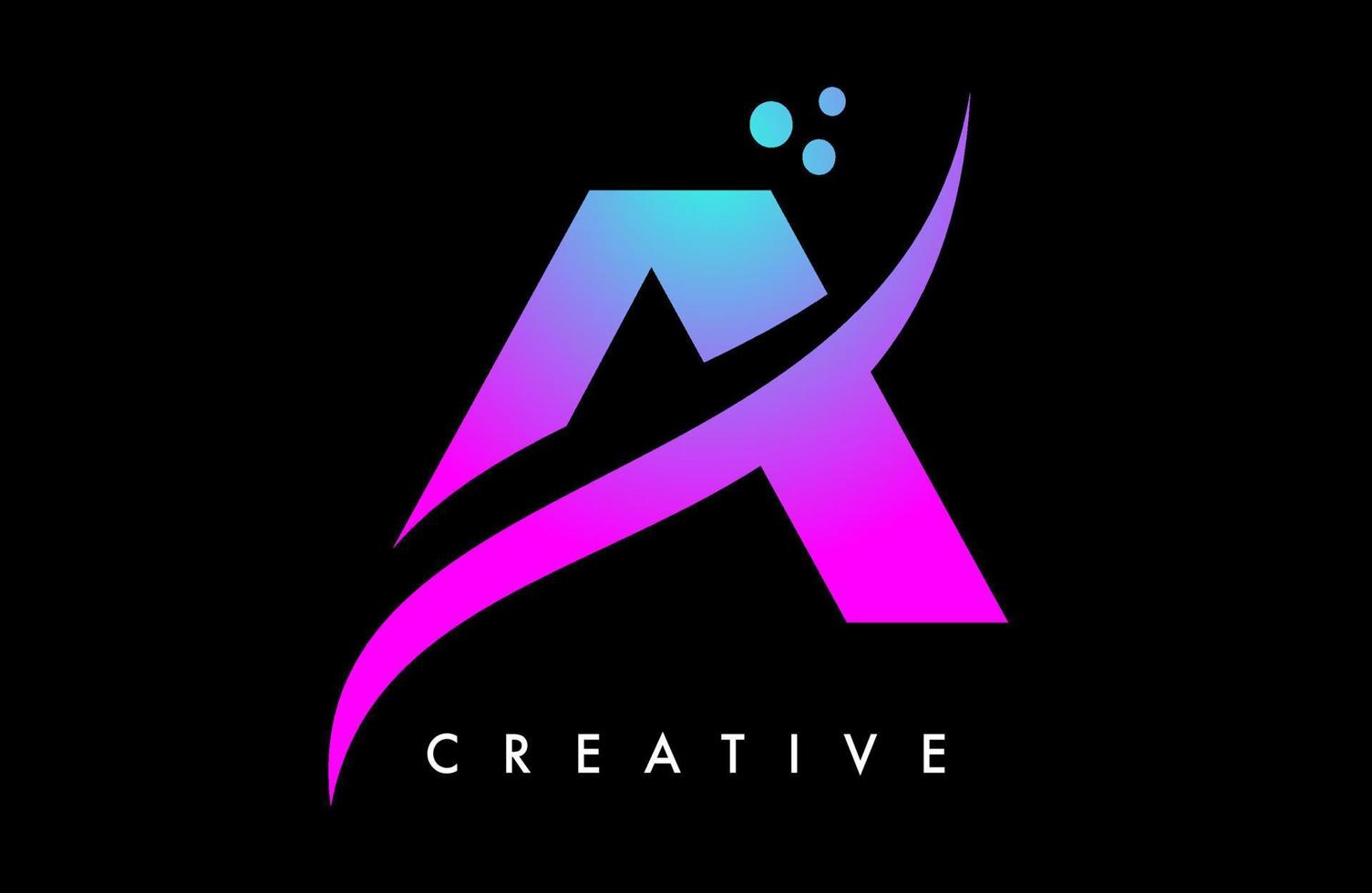 création de logo lettre a bleu violet avec élégant vecteur créatif swoosh et points