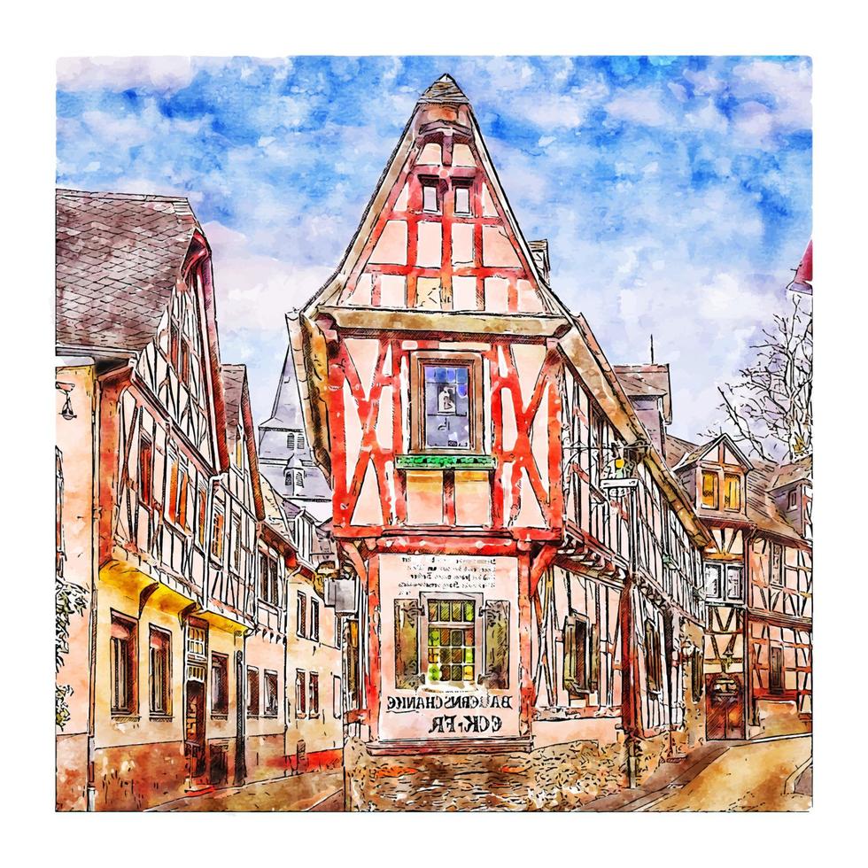 braubach allemagne croquis aquarelle illustration dessinée à la main vecteur