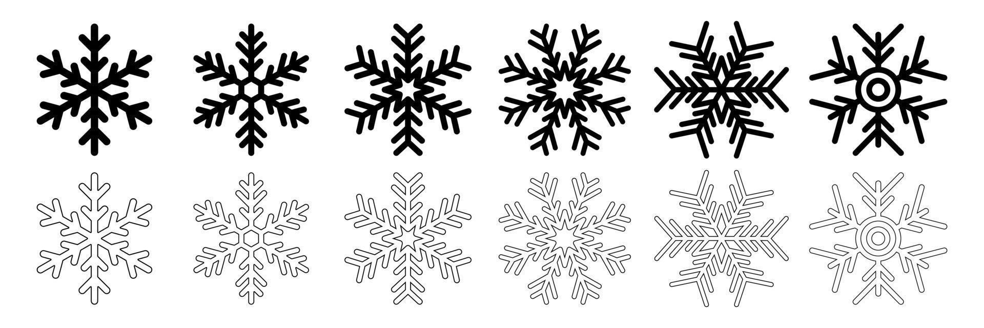 collection d'icônes de flocons de neige, éléments vectoriels de décoration de noël et du nouvel an, illustration vectorielle de neige d'hiver vecteur