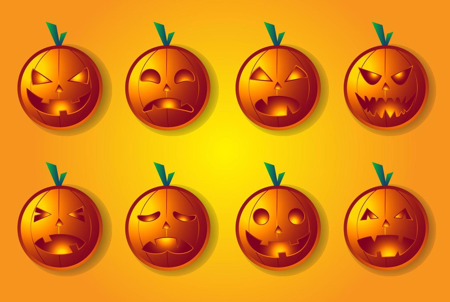 définir la citrouille sur fond dégradé orange. citrouille orange avec sourire pour votre conception pour les vacances d'halloween. illustration vectorielle. vecteur