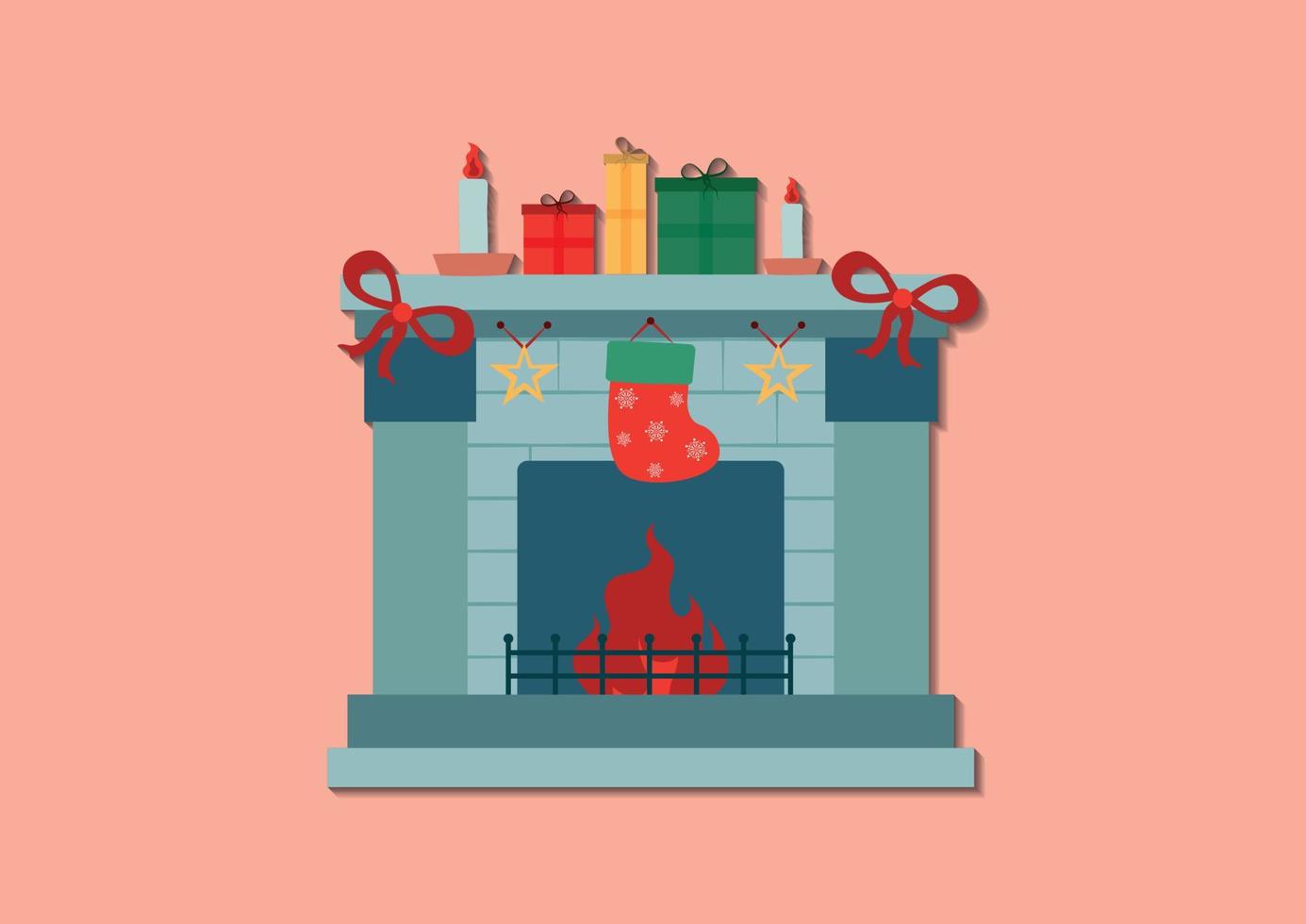 cheminée avec décoration de noël en illustration vectorielle de style rétro vecteur