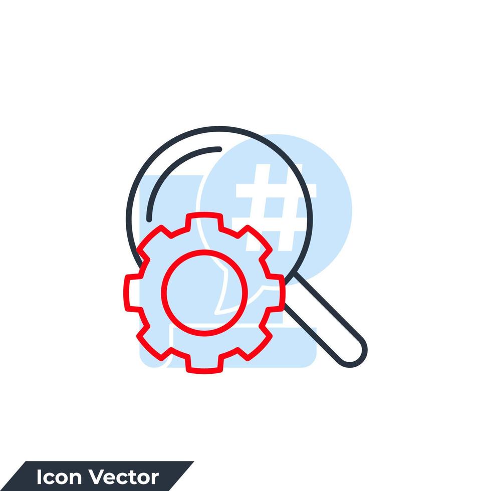 référencement. analyse commerciale icône logo illustration vectorielle. loupe et modèle de symbole d'engrenage pour la collection de conception graphique et web vecteur