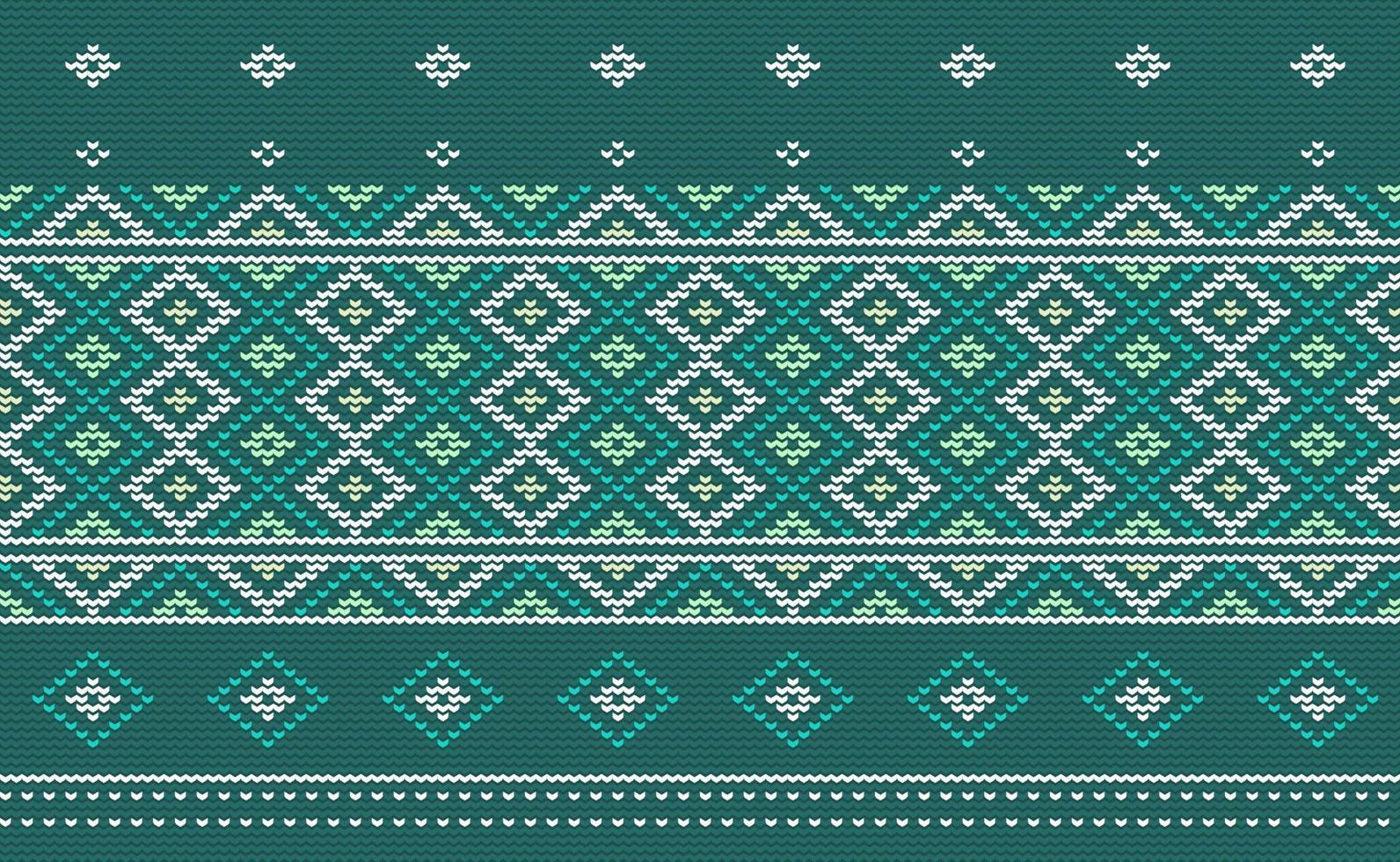 motif ethnique tricoté, arrière-plan oriental au point de croix vectoriel, style marocain rétro brodé, élément aztèque à motif vert et blanc, conception pour textile, tissu, rideau, emballage vecteur