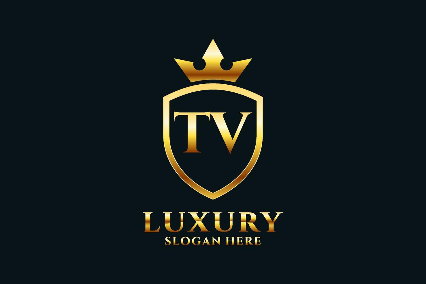 logo monogramme de luxe élégant initial tv ou modèle de badge avec volutes et couronne royale - parfait pour les projets de marque de luxe vecteur