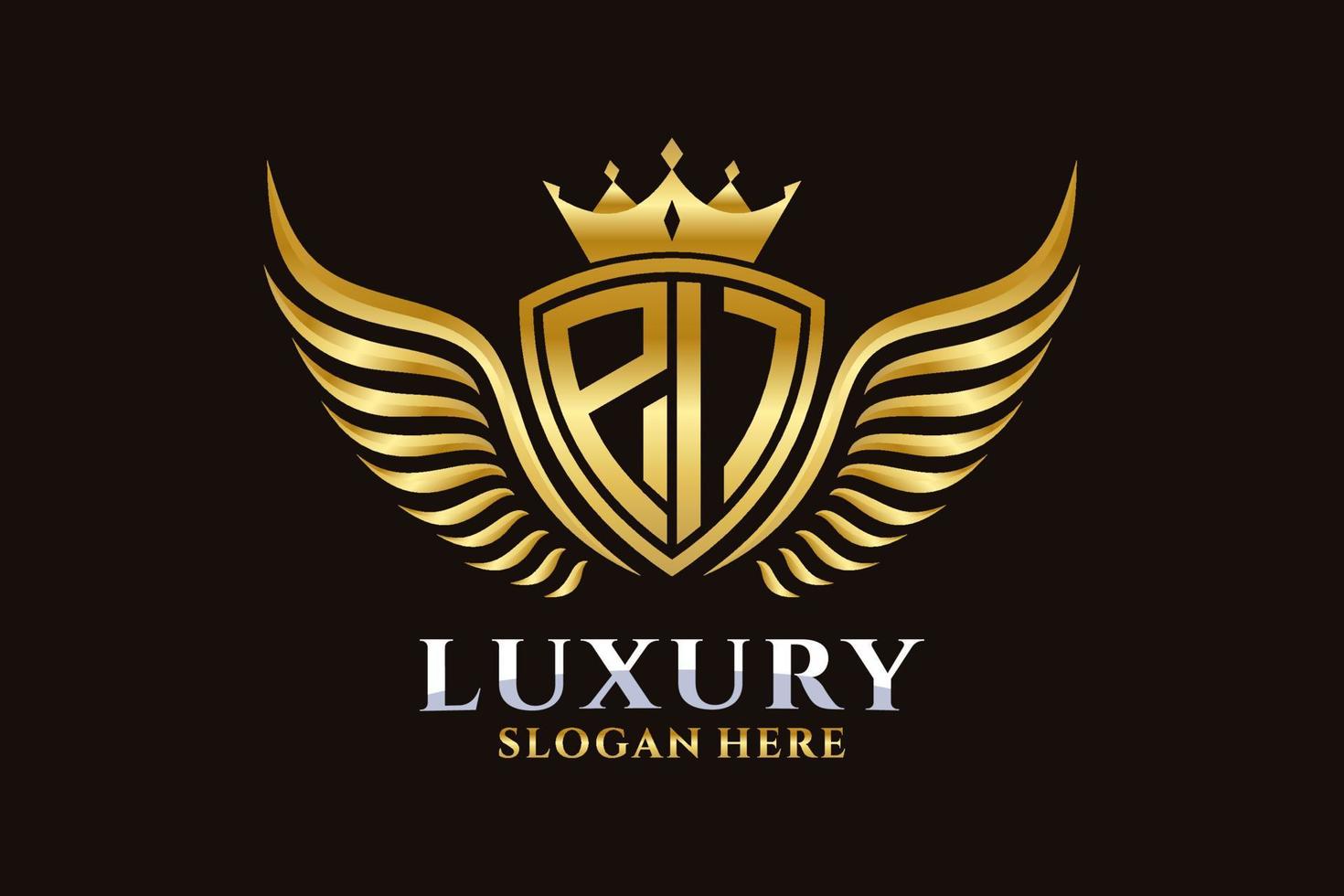 lettre d'aile royale de luxe pi crête or couleur logo vecteur, logo de victoire, logo de crête, logo d'aile, modèle de logo vectoriel. vecteur