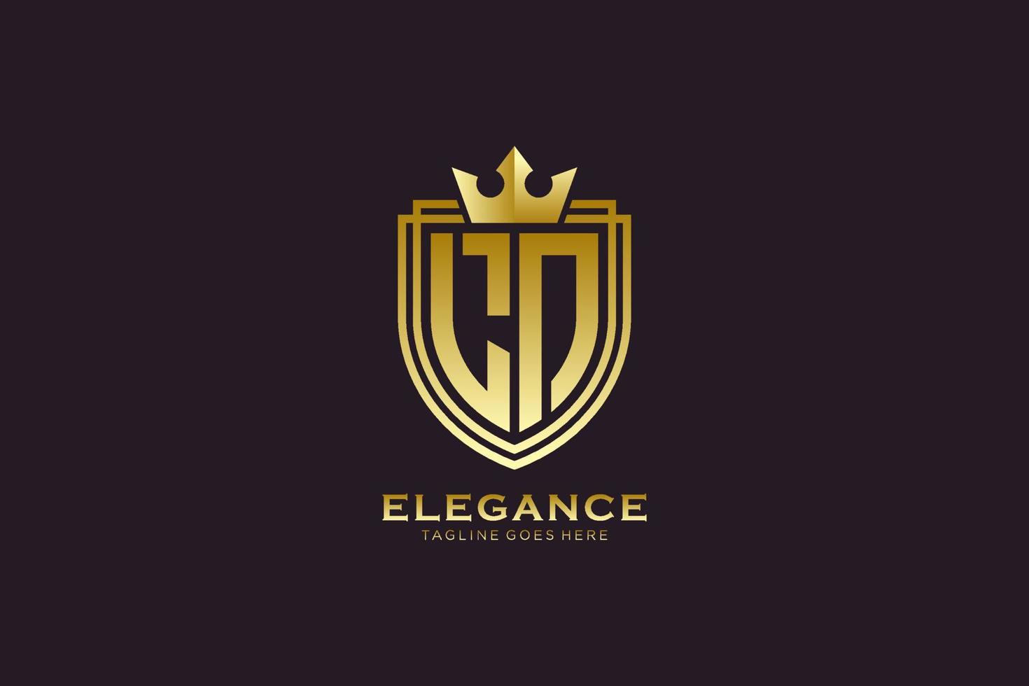 logo monogramme de luxe élégant initial ou modèle de badge avec volutes et couronne royale - parfait pour les projets de marque de luxe vecteur