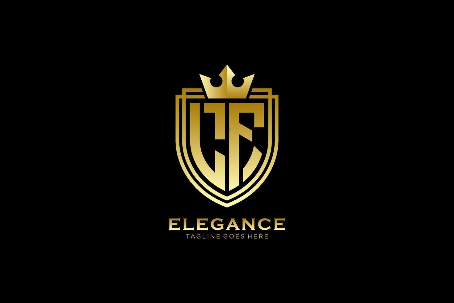 logo monogramme de luxe élégant initial ou modèle de badge avec volutes et couronne royale - parfait pour les projets de marque de luxe vecteur