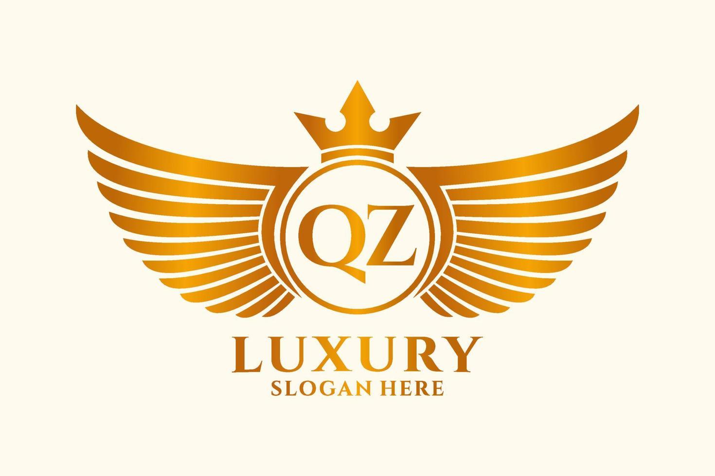 lettre d'aile royale de luxe qz crête logo couleur or vecteur, logo de victoire, logo de crête, logo d'aile, modèle de logo vectoriel. vecteur