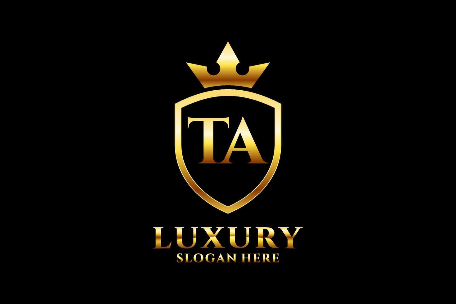 logo monogramme de luxe initial ta élégant ou modèle de badge avec volutes et couronne royale - parfait pour les projets de marque de luxe vecteur