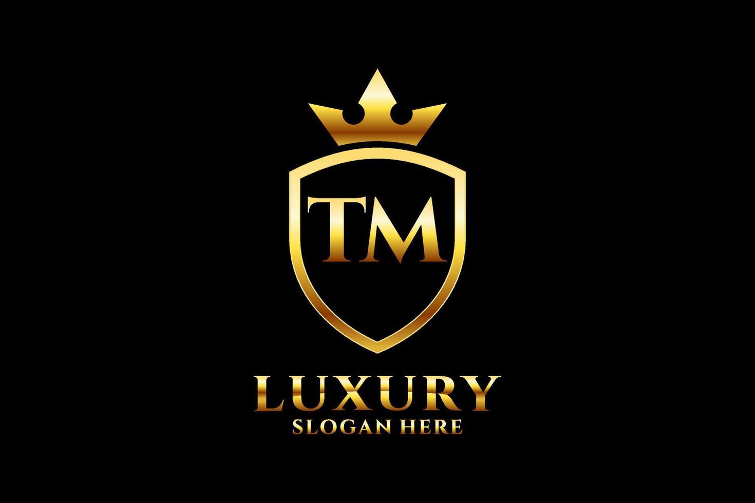 logo monogramme de luxe élégant initial tm ou modèle de badge avec volutes et couronne royale - parfait pour les projets de marque de luxe vecteur