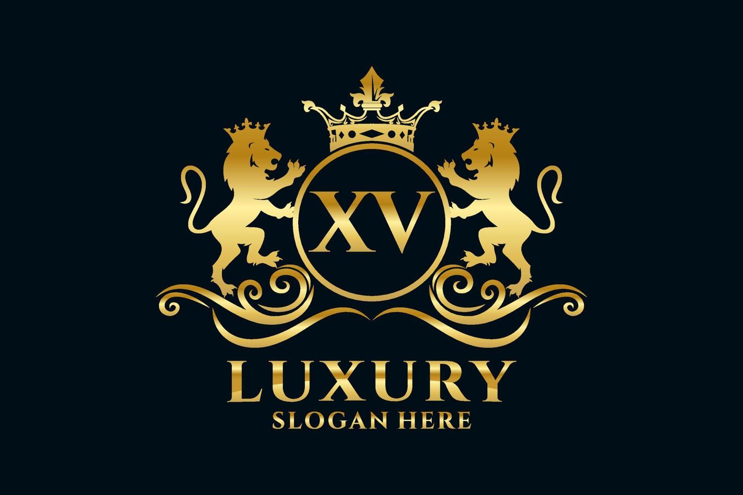 modèle initial de logo de luxe xv lettre lion royal dans l'art vectoriel pour des projets de marque luxueux et d'autres illustrations vectorielles.