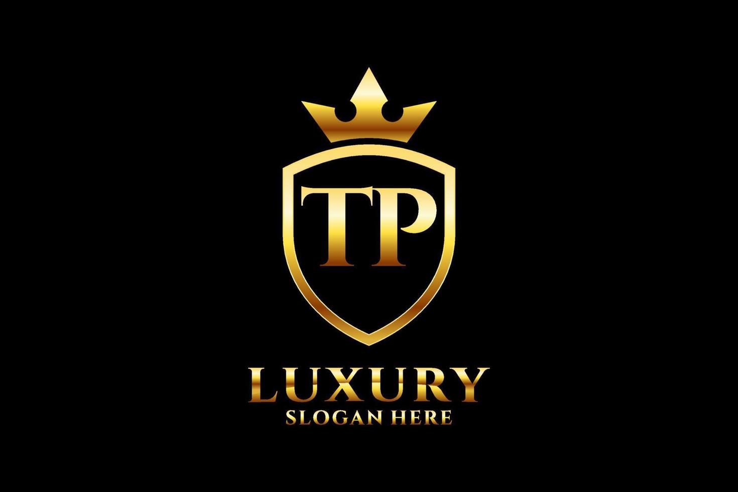 logo monogramme de luxe élégant initial tp ou modèle de badge avec volutes et couronne royale - parfait pour les projets de marque de luxe vecteur