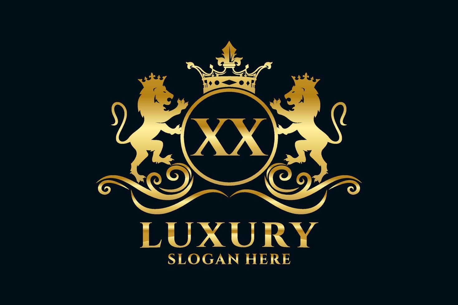 modèle de logo de luxe royal lion lettre initiale xx dans l'art vectoriel pour les projets de marque de luxe et autres illustrations vectorielles.