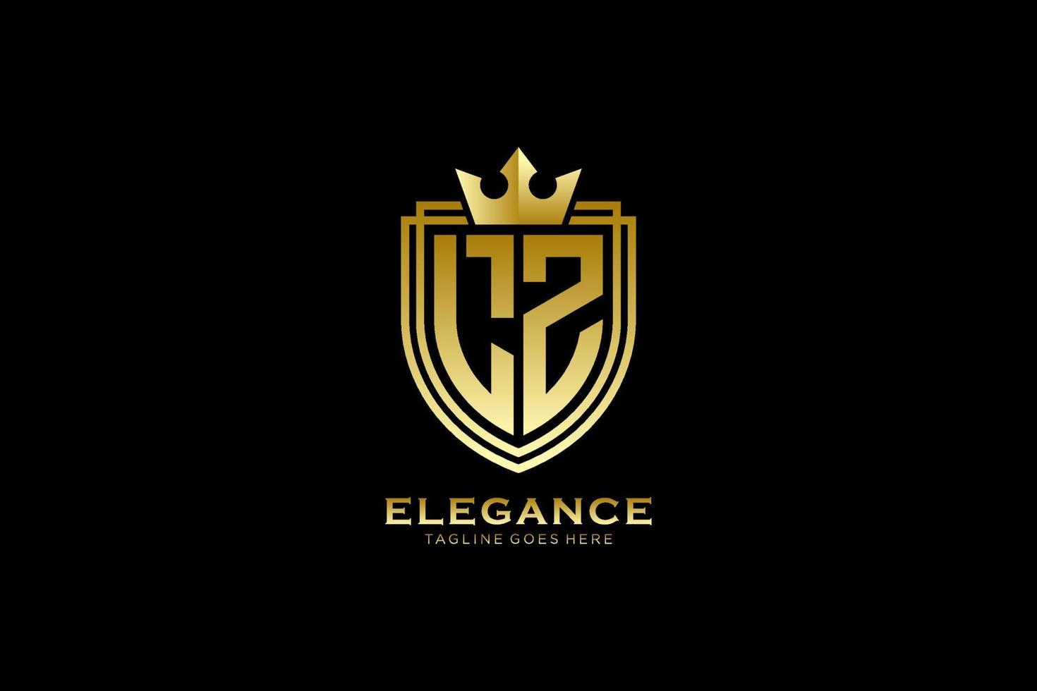 logo monogramme de luxe élégant initial lz ou modèle de badge avec volutes et couronne royale - parfait pour les projets de marque de luxe vecteur