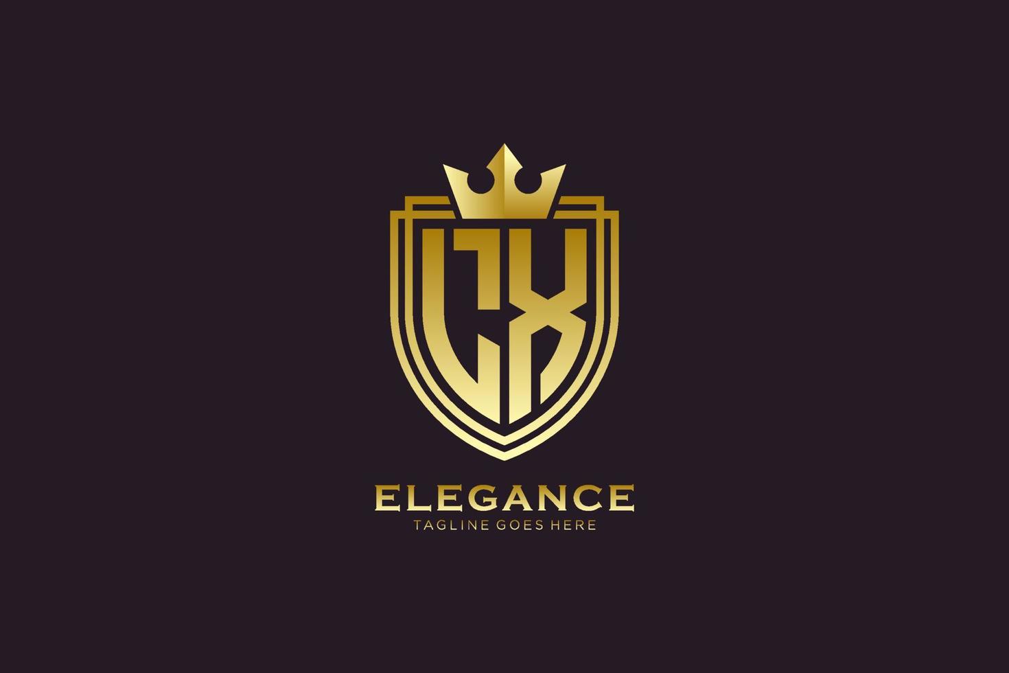 logo monogramme de luxe élégant initial lx ou modèle de badge avec volutes et couronne royale - parfait pour les projets de marque de luxe vecteur