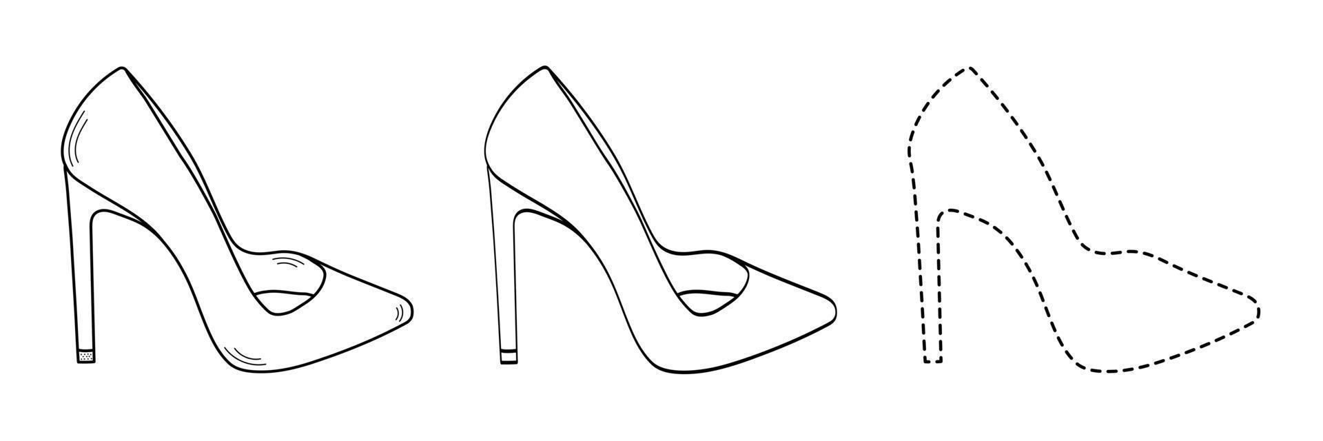 dessin croquis contour silhouette de chaussures pour femmes à la mode. style de ligne et coups de pinceau vecteur