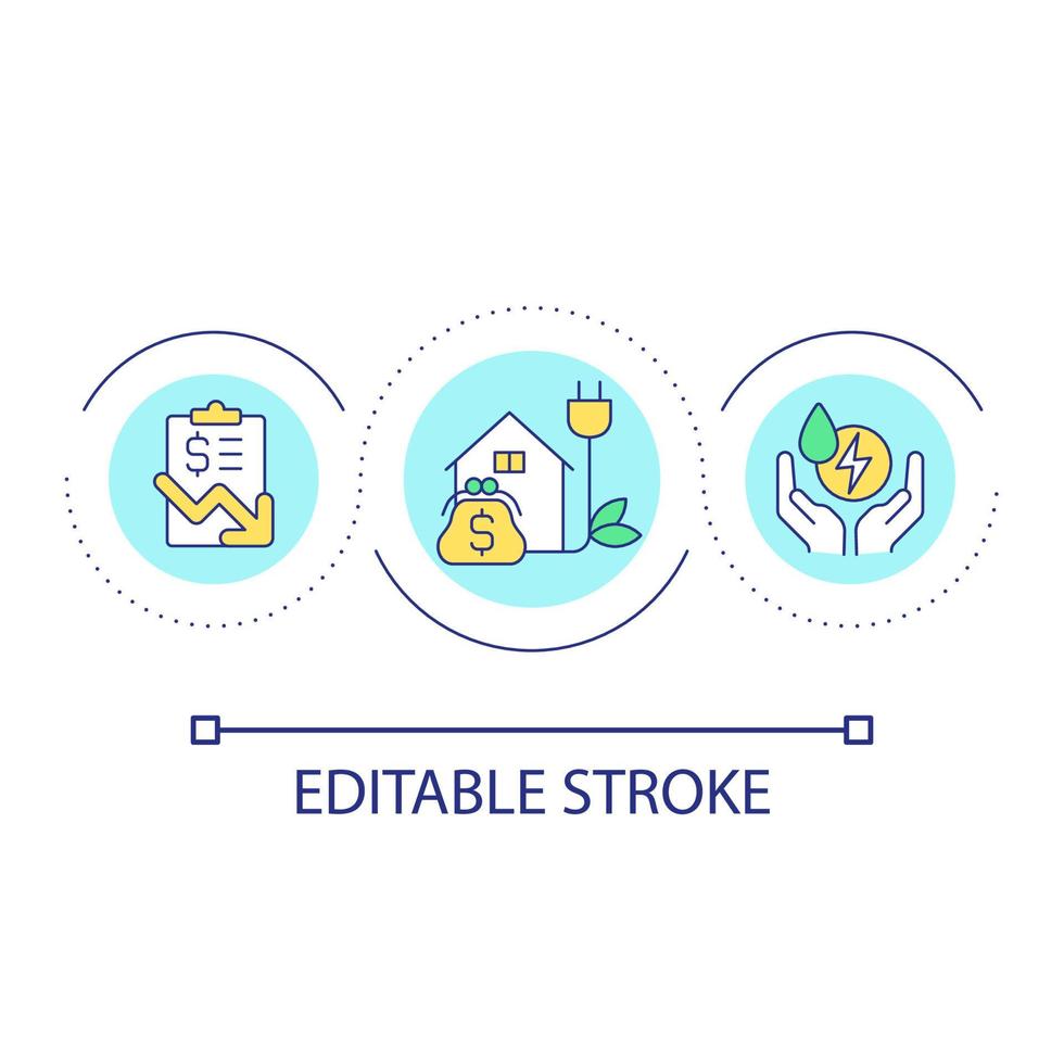 économiser l'icône de concept de boucle d'énergie et d'argent. réduire la consommation d'électricité. illustration de la ligne mince de l'idée abstraite de la facture des services publics à domicile. dessin de contour isolé. trait modifiable. vecteur