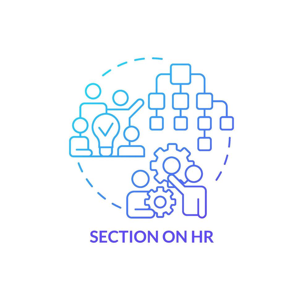 section sur l'icône de concept de dégradé bleu hr. constitution d'une équipe productive. avantage de l'illustration de la ligne mince de l'idée abstraite de planification d'entreprise. dessin de contour isolé. vecteur