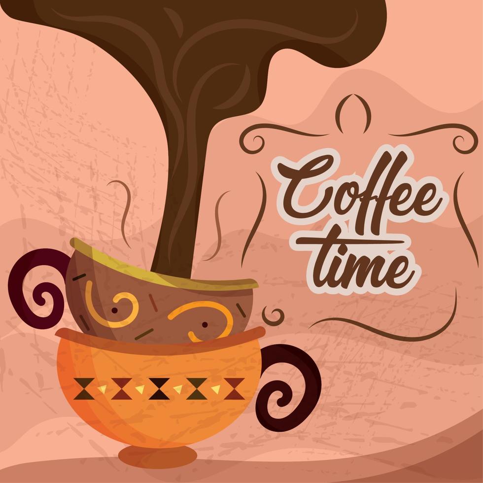 paire de tasses à café empilées illustration vectorielle d'affiche de temps de qualité du café vecteur