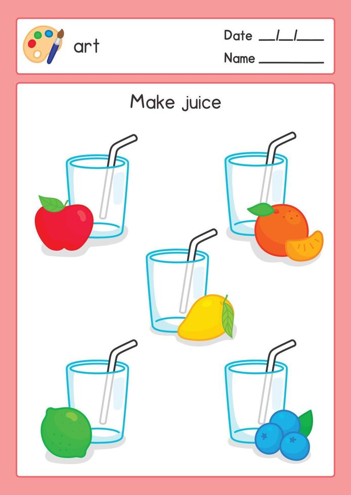 contour de coloriage sur les jus de fruits dans la feuille d'exercices de sujet d'art kawaii doodle vector cartoon