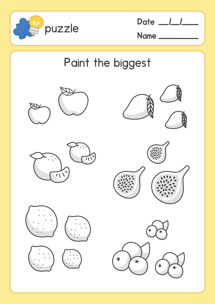 contour des fruits à colorier en noir et blanc sur la plus grande taille en mathématiques feuille d'exercices sujet kawaii doodle vector cartoo