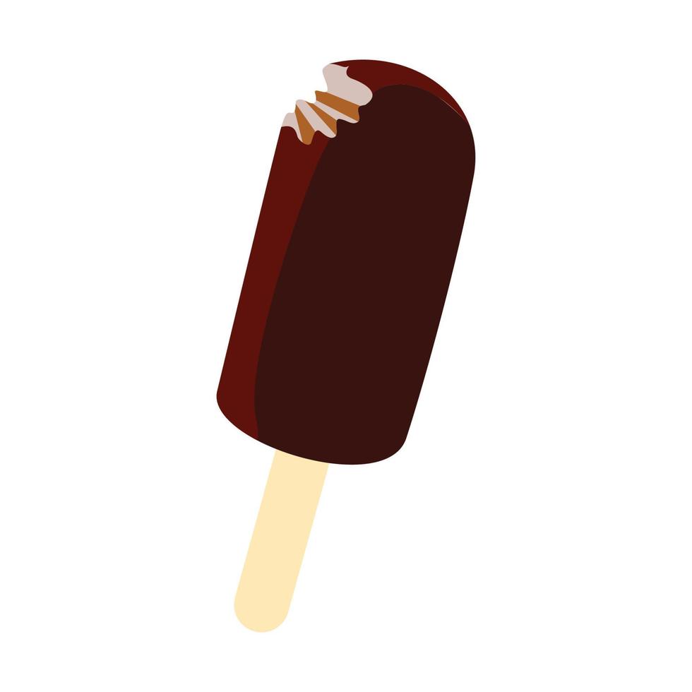 délicieuse glace au chocolat mordu sur une illustration vectorielle de bâton en bois vecteur