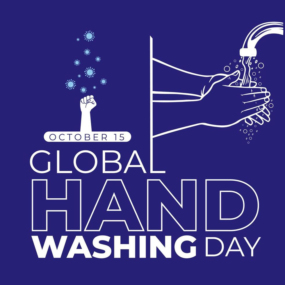journée mondiale du lavage des mains.15 octobre. icône de coronavirus. lavage des mains avec de l'eau du fond du robinet. illustration vectorielle. vecteur