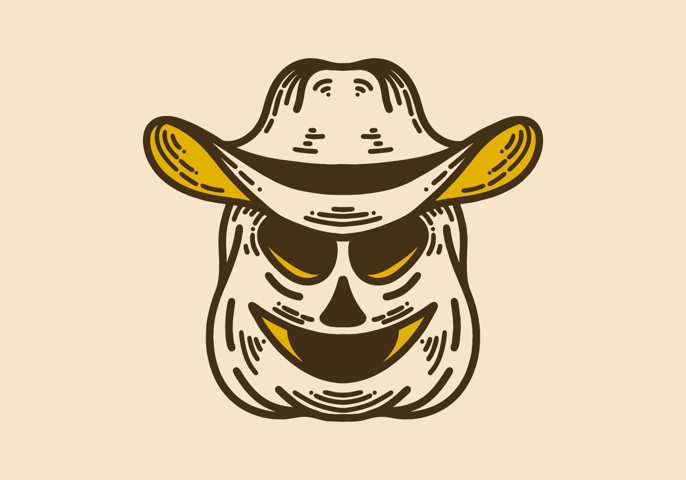 citrouille portant un chapeau de cowboy dessin au trait rétro vintage vecteur
