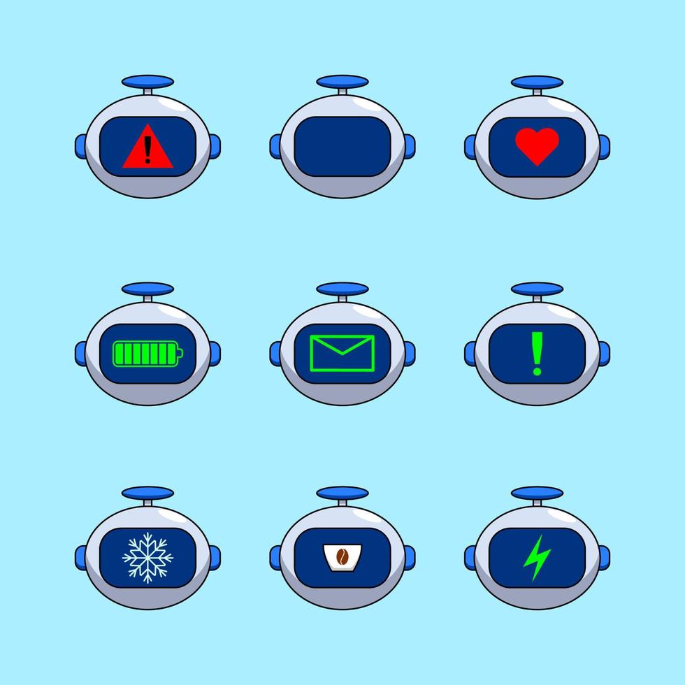 9 émoticône plat moderne ou conception d'illustration de robots autocollant vecteur